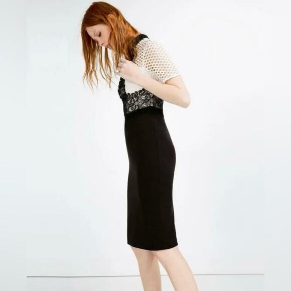 ZARA Black Sheath Tube Dress Twee Lace Short Sleeve Top Size S Office Cocktail - Picture 4 of 16